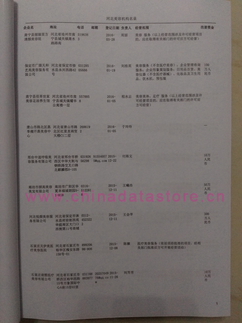 河北美容院企業(yè)黃頁(yè)收錄了最新的河北美容院企業(yè)名單，具有極高的營(yíng)銷價(jià)值，實(shí)實(shí)在在提高銷售業(yè)績(jī)
