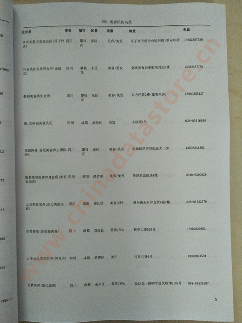四川美容機(jī)構(gòu)企業(yè)黃頁(yè)收錄了最新的四川美容機(jī)構(gòu)企業(yè)名單，具有極高的營(yíng)銷價(jià)值，實(shí)實(shí)在在提高銷售業(yè)績(jī)